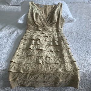 London Times Gold Tiered Cocktail Dress - Size 10